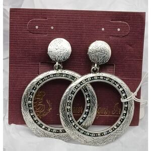 Premier Designs Silver Tone Textured Hoop Clip-on Earrings NOS